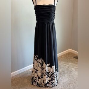 Soma Charcoal Maxi Dress with Cream Floral Design, Size XL